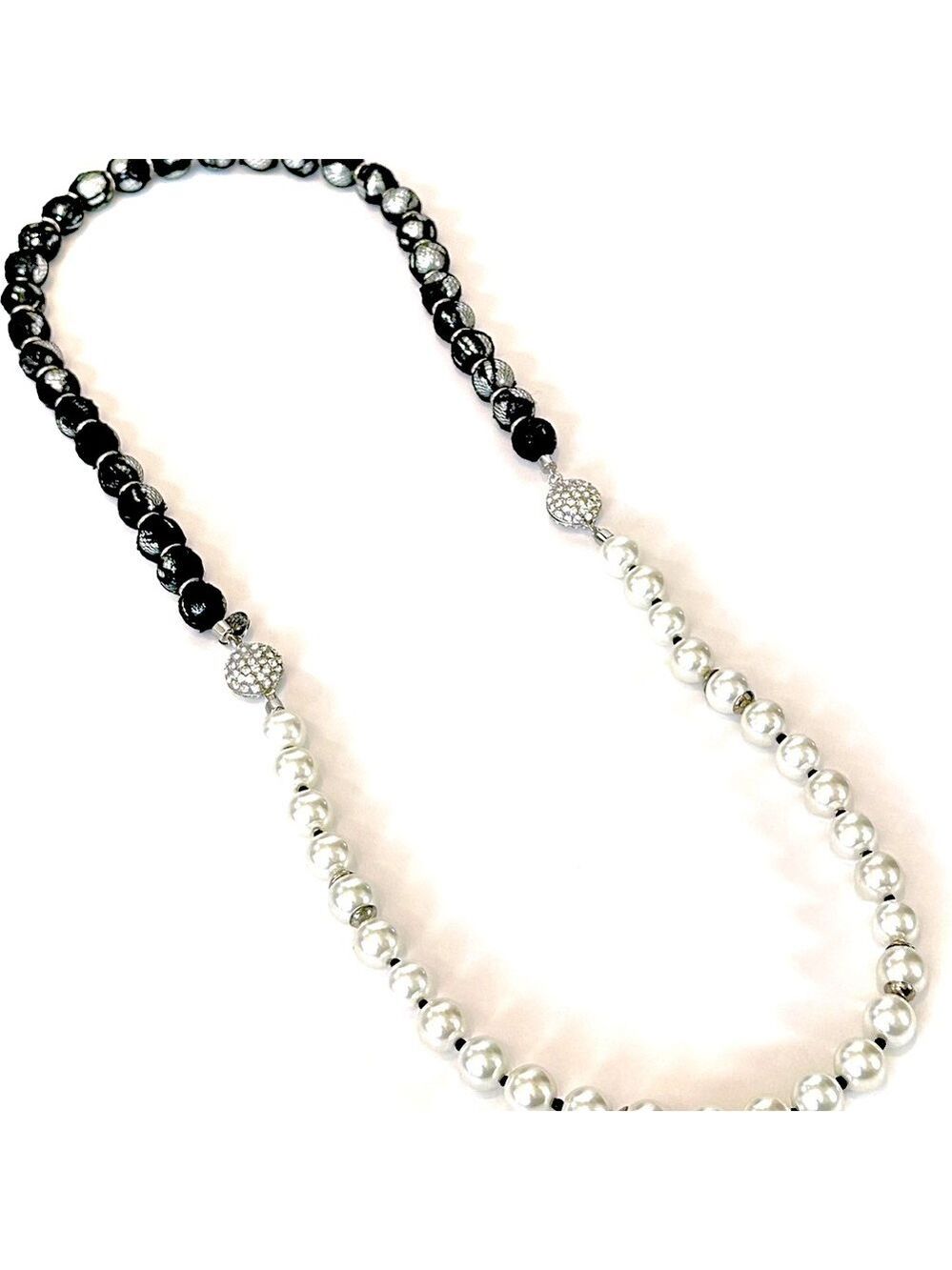 WHBM **2 necklaces in 1** Long Black Lace Wrapped Pearl Necklace - Picture 16 of 16